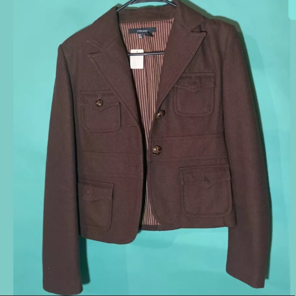 Zara Basic Brown Wool Jacket Blazer Coat